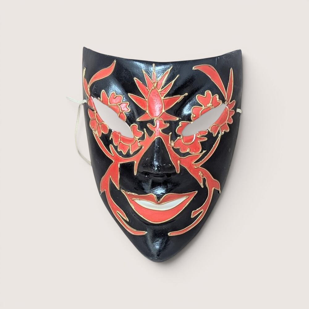 Vintage Handmade Red And Black Venetian Style Mask